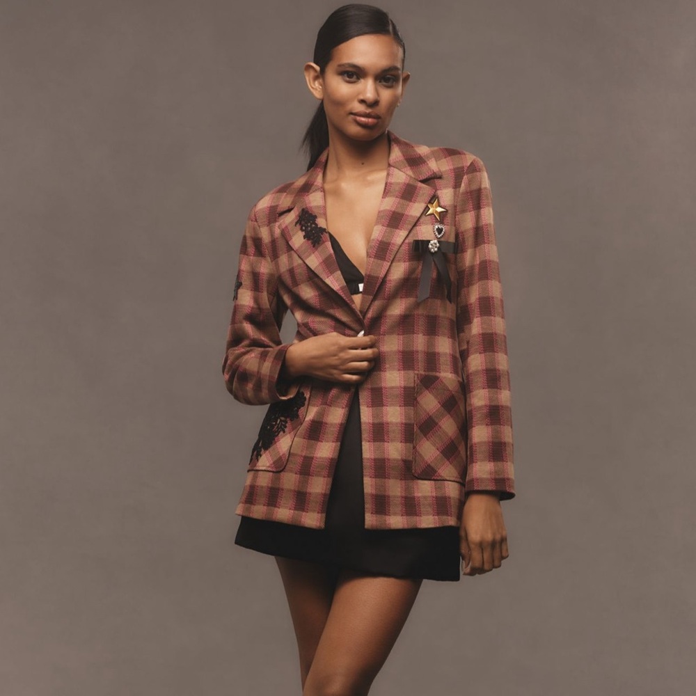Anthropologie Avec Les Filles Plaid Pin Blazer New L